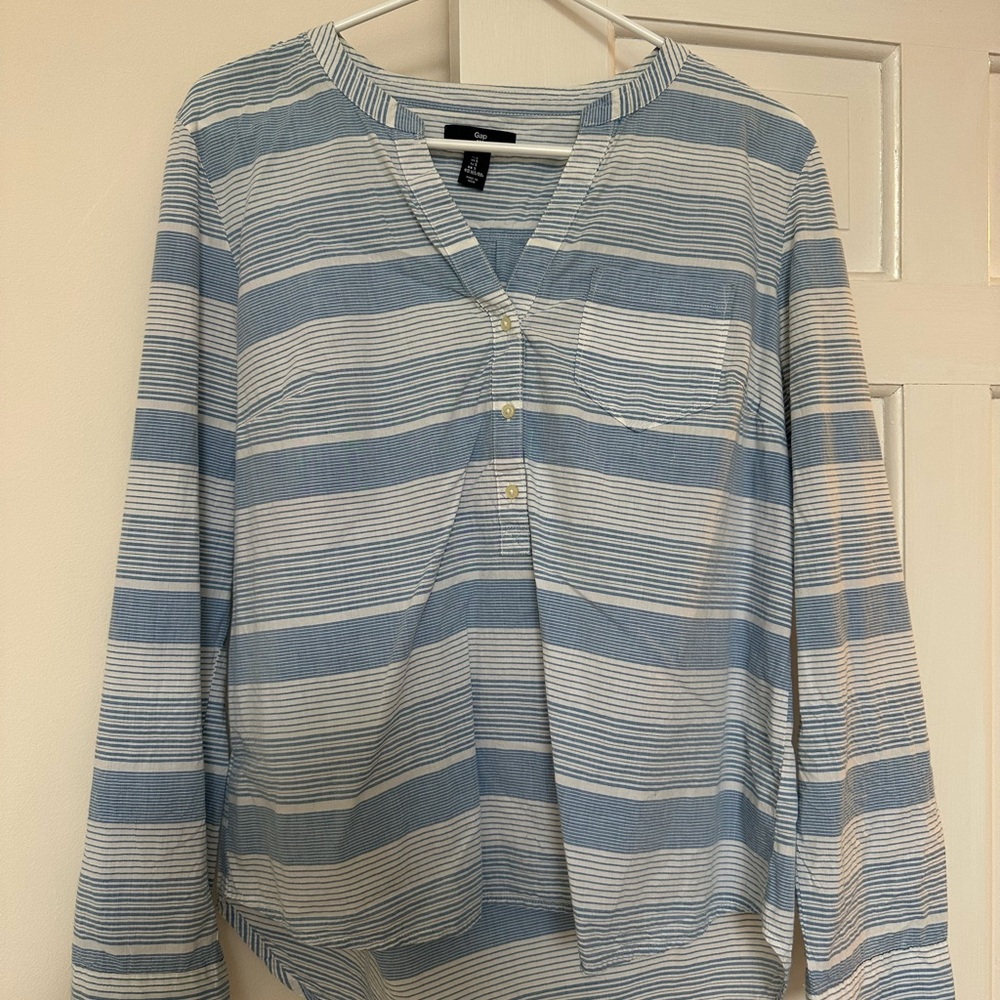 GAP Light Blue and White Striped Button Down Shirt